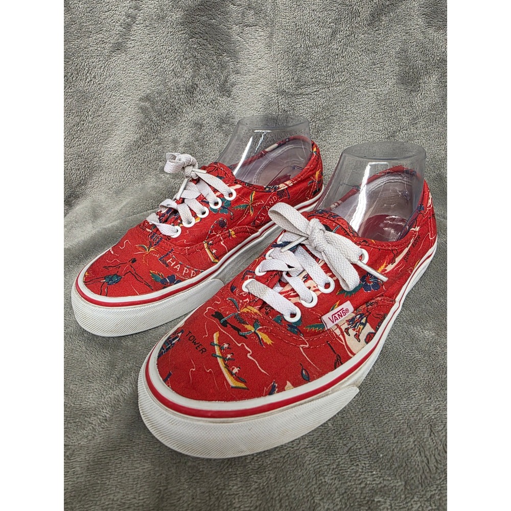 Vans Hoffman Happy Hawaii Aloha Skate Shoes Red Canvas Mens 9 Womens 10.5 Map